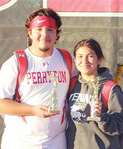 WINNING DUO—PHS mixed doubles team Manuel Granillo and Yadira Ontiveros flash some of the hardware they have won this season in the event.