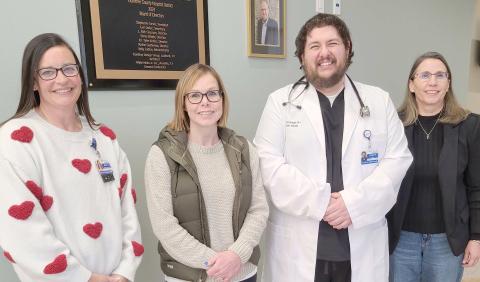The Perryton Health Center recently welcomed two new providers to the clinic. Casey McGarraugh is a physician assistant, and Susan Childers is a nurse practitioner. Both grew up in Perryton and have returned to the city to be closer to family and improve healthcare in the community. Both are accepting new patients; appointments can be made by calling 806-- 435-7224. Pictured are, from left, Ochiltree Hospital District CEO Kelly Judice, Childers, McGarraugh, and hospital board member Lori Dollar.