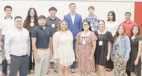 Perryton High School’s chapter of the National Honor Society inducted new senior members into the organization. Pictured are, from left, front row, Ever Andujo, Bryant Canssino, Iranary Castandea, Gisel Cantreras, Aubrey Daugherty, Galadriel Leyva, and Valerie Ramirez; and back row, Alexis Martinez, Emma Martinez, Javier Martinez, Brayden Newman, Hector Sandoval, Fernanda Silva, and Caden Rodriguez.