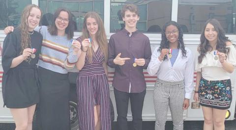 PHS CHOIR STUDENTS BRING HOME MEDALS— Perryton High School choir students traveled to Pflugerville on May 29 for the Texas State Solo and Ensemble Contest. Pictured are, from left, Maddie Schickedanz (silver medal, excellent rating), Caitlynn Thomas (silver medal, excellent rating), Katrina Kitchens (silver medal, excellent rating), Miles Skipper (gold medal, superior rating), Tiana Hill (gold medal, superior rating), and Kenya Valenzuela (silver medal, excellent rating).