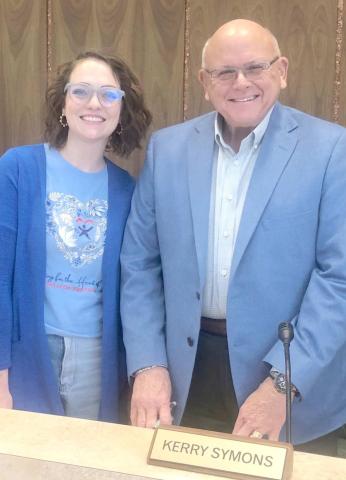 CHILD ABUSE PREVENTION MONTH—Mayor Kerry Symons, right, signed a proclamation designating April as National Child Abuse Prevention Month. Pictured with him is Payton Foster, recruitment and retention coordinator for Court Appointed Special Advocates (CASA) of the High Plains.