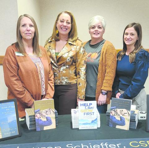 Lauren Schieffer of Bonner Springs, KS was the latest speaker in the Leadership Perryton series. She spoke on “Leadership — It Starts with You” at Frank Phillips College, Allen Campus on Thursday evening. The seminar was sponsored by First National Bank and Lemon, Shearer, Phillips and Good. Pictured are, from left, Leadership Perryton planning committee member Stacey Bable, Scheiffer, and committee members Angela Petersen and Tambra Kile.