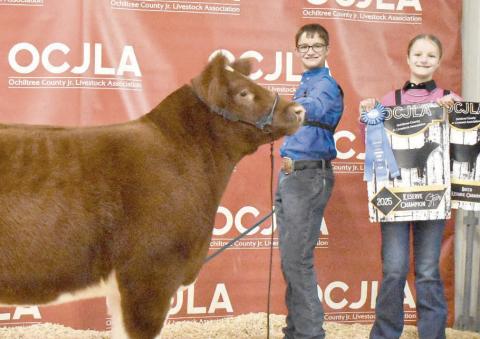 At the Ochiltree County Junior Livestock Show and Sale on Jan. 17-18, Jake Schickedanz took home the award for Reserve Grand Champion Steer. Pictured are, from left, Jake Schickedanz and Sydney Schickedanz. ( Photo credit: Morgan Dudley)