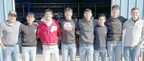 WELDING STUDENTS COMPETE AT ANTON— Welding students at Perryton High School took part in a competitive build-off at Anton on Oct. 12. The students were divided into a Blue Team and a Maroon Team. The Blue Team placed second and qualified for State competition in May in Huntsville. The Maroon Team came in third. Pictured are, from left, the Blue Team: Anthony Magallanes, Jesus Jimenez, Mason Carranza, and Joel Alvarez, and the Maroon Team: Kevin Miramontes, Omar Granados, Leonel Gutierrez, and Liam Drum.