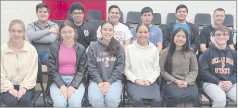 Perryton High School choir students competed in February in the UIL Solo and Ensemble contest, with several students qualifying for state competition in May. Pictured are, from left, front row, Payton Wood, Lorena Hernandez, Janett Arreola, Aliyah Hernandez, Emili Ixtan, and Sam DeSantiago; and back row, Cristian Soto, Jerry Hernandez, Gus Hernandez, Daniel Chavez, Caleb Hernandez, and Austin Allison.