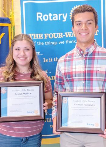 OCTOBER STUDENTS OF MONTH—Perryton High School seniors Emmali Mariscal and Abraham Hernandez were honored as the October Students of the Month by the Perryton Rotary Club. They, along with their parents, were special guests at the club’s meeting Oct. 7.