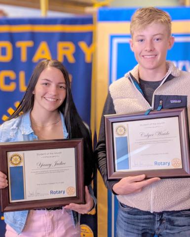STUDENTS OF THE MONTH—Yancey Judice, left, and Cuyler Waide were named the Perryton Rotary Club’s Students of the Month for October. They were recognized at the club’s meeting Oct. 1.