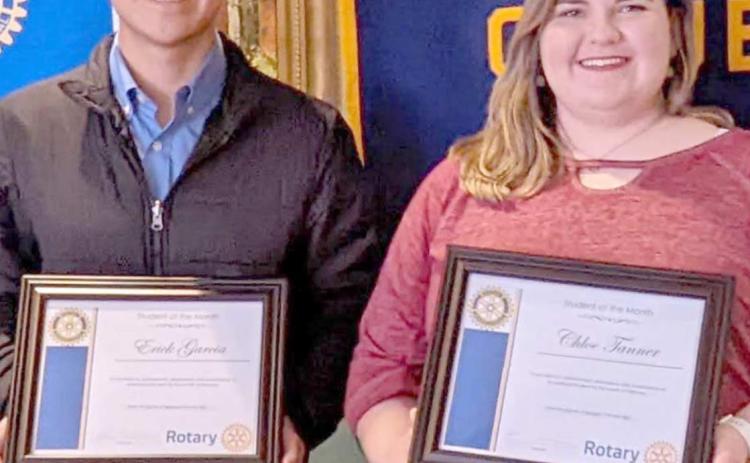 FEBRUARY STUDENTS OF MONTH—Erick Garcia, left, and Chloe Tanner were honored as the Rotary Students of the Month for February. They were special guests of the club at its Feb. 10 meeting.