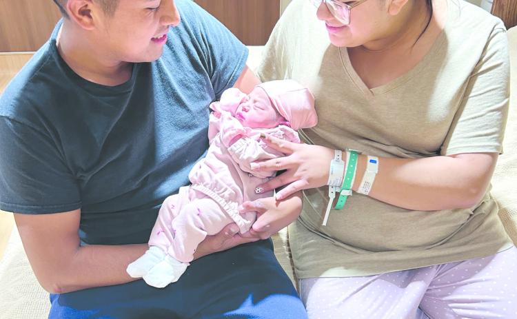Ochiltree County’s first baby of 2025 was born this week at Ochiltree General Hospital. Chriscella Ester Riquia Acosta was born on Tuesday, Jan. 7, at 7:08 a.m. Her parents are Noemi Acosta and Daniel Riquia, and she was delivered by Dr. Jennifer McGaughy. Chriscella weighed seven pounds, seven ounces at birth. Pictured are the proud parents, Daniel Riquia and Noemi Acosta, with Chriscella in the middle.
