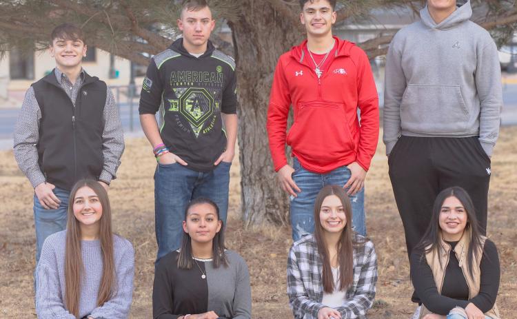 PHS CLASS FAVORITES— Students at Perryton High School voted on the school’s Class Favorites earlier this semester. Winners included, from left, freshmen Sam De Santiago and Mallee Vela, sophomores Anthony Allison and Natlie Becerril, juniors Julian Cervantes and Breanna Castanon, and seniors Bryan Chacon and Mya Valenzuela.
