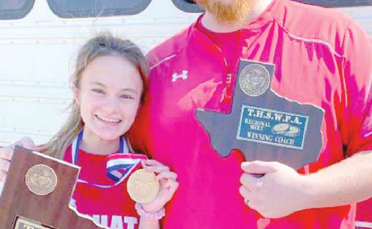 Coach Arruda with one of the 2021 PHS state champion powerlifters Saleen Nyman