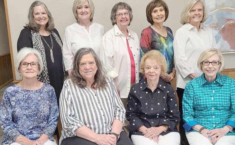 JENNIE JUNE CLUB ELECTS NEW OFFICERS— Perryton’s Jennie June Club recently elected its new officers for the next two years. Pictured are, from left, front row, third vice president Cynthia Andreas, second vice president Frances Aston, first vice president Kaye Neufeld, and president Barbara Johnson; and back row, treasurer Patsy Unruh, parliamentarian Mary Carman, auditor Janet Blasingame, corresponding secretary Barbara McKinley, and recording secretary Pat Ellis.