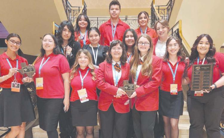 Perryton High School’s chapter of Family, Career and Community Leaders of America (FCCLA) attended their state competition in Dallas in April, with two students, Addison Brown and Marisol Garcia, qualifying for the national competition in July. Pictured are, from left, front row: Alexa Rosales, Aiko Valdez Pacheco, Julia Alfaro, Marisol Garcia, Addison Brown, Valerie Ramirez, and Valeria Mendoza; second row: Sara Flores, Jazlyn Cervantes, Gissell Becerril, and Jaelan Appelhans; back row: Destiny Vasquez, Di
