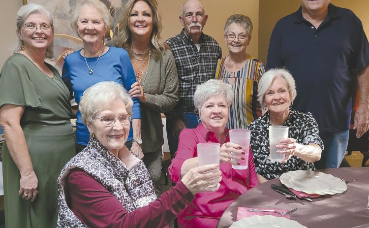 Members of the Ochiltree County Senior Citizens Center celebrated the organization’s 40th anniversary on Tuesday evening. In addition to a prime rib meal, members also voted on their new board and officers. Pictured are, from left, seated: Dorothy Ezzell, Sandy Judice, and Cynthia Andreas; in back: Valarie Davis, Kathy Allred, Daryla Allred, Sammy Judice, Kay Allison, and Mike Andreas.