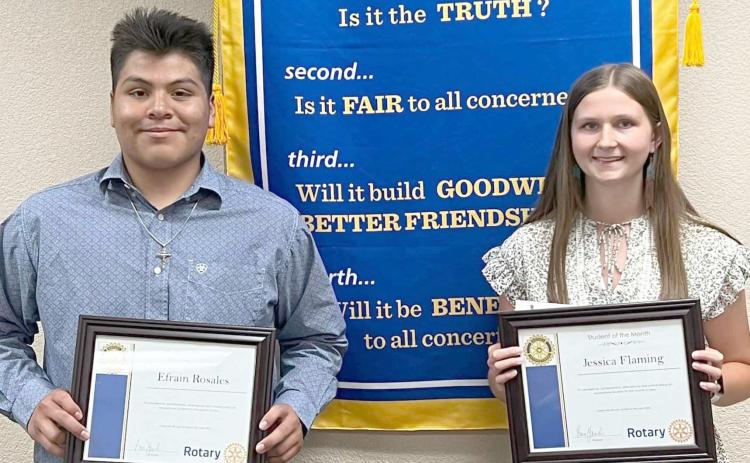 MAY STUDENTS OF MONTH— PHS seniors Efrain Rosales, left, and Jessica Flaming were named the Perryton Rotary Club’s Students of the Month for May.