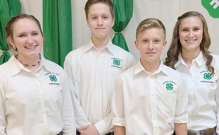 4-H AMBASSADORS— Ochiltree County 4-H recently elected their new Ambassadors for 2022-23. 4-H Ambassadors help promote Ochiltree 4-H in the community, through a number of events and projects, including the Wheatheart Celebration parade, Family Fun Nights, 4-H recruitment nights, the county junior livestock show and sale, and more. Pictured are, from left, Rylan Oquin, Canon Huddleston, Kyle Oquin, and Tatum Oquin.