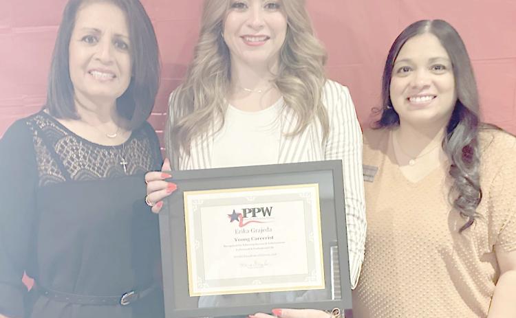 Young Careerist Erika Grajeda, center, flanked by PPW members Susie Najera and Judy Hernandez