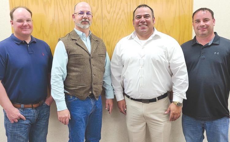 CANDIDATE FORUM HELD FOR SCHOOL BOARD Monday evening’s candidate forum at Frank Phillips College, Allen Campus, brought together all four candidates running for the Perryton Independent School District school board. Pictured are, from left, incumbents Tyler Merkel and Wes Beal, and challengers Gus Hernandez and Chris Lingo.