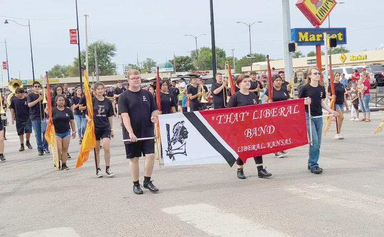 BEST LARGE BAND— Thousands of Ochiltree County residents showed up to watch the Wheatheart of the Nation Celebration parade on Main Street on Aug. 20. The winner of the Large Band category was the Liberal, KS marching band.