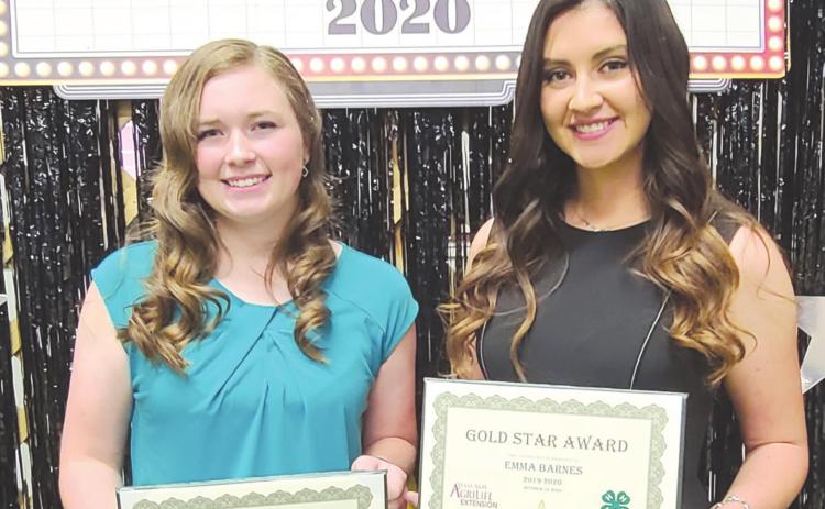 GOLD STAR AWARD WINNERS Ochiltree County 4-H held their annual awards ceremony Monday night at the Expo Center. Winners of the Gold Star Awards, the highest county awards that can be given to a 4-H member, were, from left, Tylar Oquin and Emma Barnes. Oquin and Barnes received a plaque from the county, a pin, and a certificate from the state.