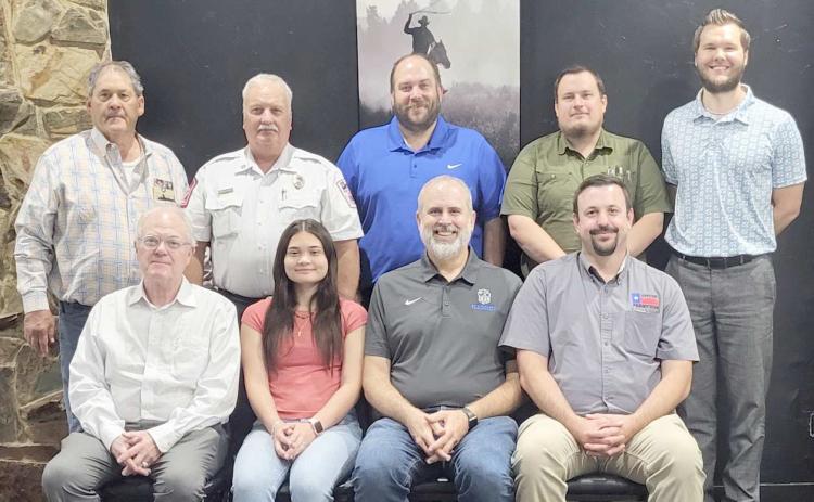 2024-25 LIONS CLUB OFFICERS— New officers and directors of the Perryton Lions Club have been installed. They are, seated, first row, from left, secretary Elbre Hickerson, Lions Club Sweetheart Sabrina Nyman, first vice president Greg Brown president Brandan Knapp; and second row, director Jim Powell, Tail Twister Paul Dutcher, director J Aston, director Nick Hale and past president Daniel Hillman