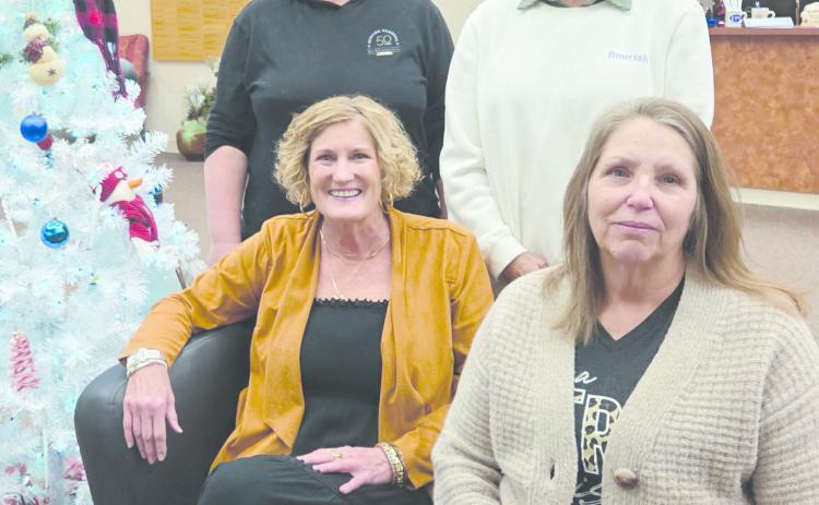 Merikay Hunt of Southport, North Carolina was the latest speaker in the Leadership Perryton series. She spoke on “The Significance of Community Building Connections, Building Lives, Building Business” at Frank Phillips College, Allen Campus last Thursday evening. The seminar was sponsored by Courson Gas Consultants. Pictured are, from left, front row: Hunt and Leadership Perryton planning committee member Stacy Bable; and back row: committee members Brenda Austin and Rhonda Appelhans.