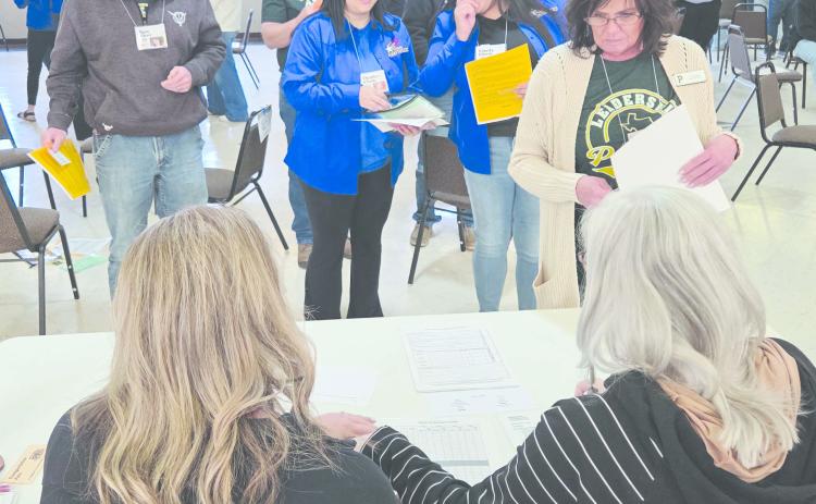 Members of Leadership Perryton XXIV participated in Reality Day, a poverty simulation, on Wednesday, learning about some of the realities and challenges faced by low-income families. Participants in the simulation were given simple roles to play during the project, including newly unemployed people, homeless people, recipients of TANF funds, senior citizens on disability, and single parents. The task assigned to all was to provide basic necessities and shelter during the course of four 15-minute weeks.