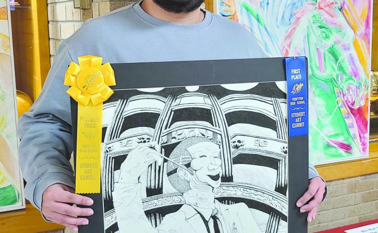 Perryton High School’s annual art show will run from May 1-10 during school hours at the high school. Visitors can also see the displayed art after school hours on May 1 and on May 8. The Best in Show and purchase prize award went to Adrian Navarrete for “Night at the Opera,” an ink pen drawing. Navarrete also received a $150 cash prize for his winning artwork.