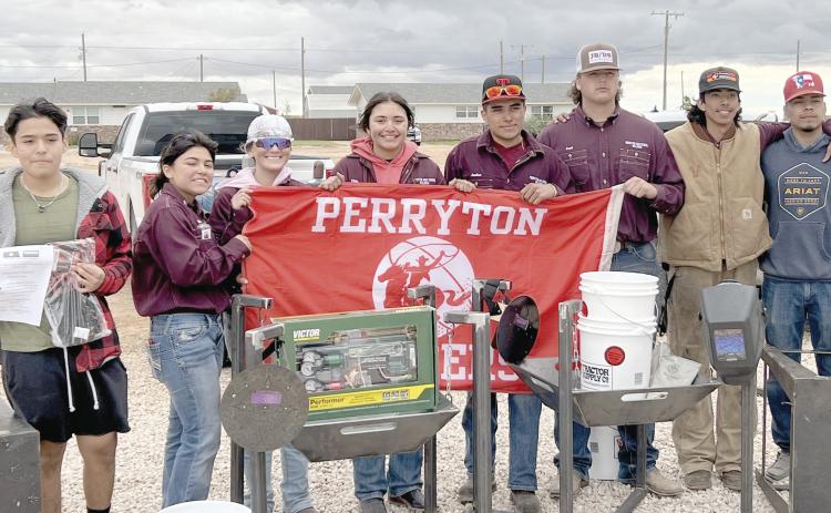 PHS WELDERS COMPETE IN LENORAH— Perryton High School sent men’s and women’s welding teams to compete in Lenorah at the end of October. Both teams took first place in their divisions, and five PHS students earned their 2F welding certification. Pictured are, from left, Jonathan Espino, Yeiri Rodriguez, Julia Estrada, Janet Montoya, Alvaro Lopez, Grant Pshigoda, Emanuel Trejo, and Cristian Lopez.