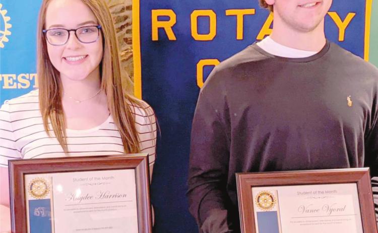 MARCH STUDENTS OF THE MONTH—PHS seniors Kaydee Harrison, left, and Vance Vyoral were named the Students of the Month for March by the Perryton Rotary Club.