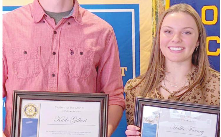 APRIL STUDENTS OF THE MONTH—Kade Gilbert, left, and Halley Farney were chose as the Perryton Rotary Club Students of the Month for April. They were special guests of the club April 7.