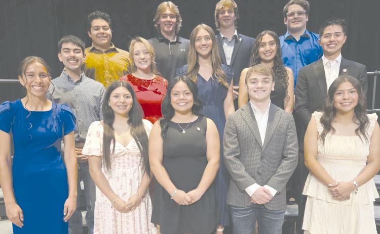 At the annual awards ceremony at Perryton High School on Tuesday, May 12, local scholarships were awarded to PHS seniors. Other awards announced at the ceremony included this year’s Who’s Who, including, from left, front row: Aliyah Hernandez, Nevaeh Martinez, Jimena Mandujano, Samuel DeSantiago, and Ivay Hernandez; second row: Omar Villagran, Jaelan Appelhans, Mallee Vela, Evelyn Osuna Felix, and Jaxten Castanon; back row: Jeremiah Hernandez, Cash Wheeler, Nathan Miller, and Benjamin McCreary.