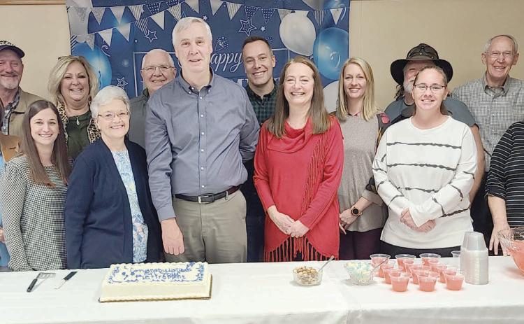 RETIREMENT RECEPTION HELD FOR COUNTY AUDITORS— Ochiltree County held a reception last week to commemorate the retirements of County Auditor Jim Dear and Deputy County Auditor Joyce Meyer. Dear had been County Auditor for 15 years, while Meyer had been the Deputy County Auditor for 17 years. The new County Auditor, sworn in at the beginning of January, is Lynn French.