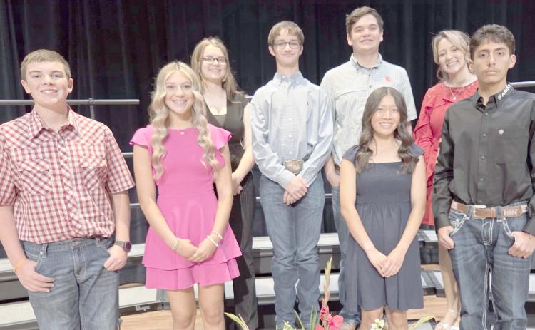 At the annual Perryton High School awards ceremony on Tuesday, May 12, students in each class were honored as the Best Citizens. Pictured are, from left, front row: freshmen Brycen Fletcher and Alexa Vela, and sophomores Kayman Vanosdol and Abraham Gonzalez; back row: juniors Addison Brown and Jacob Schickedanz, and seniors Jaelan Appelhans and Liam Drum.