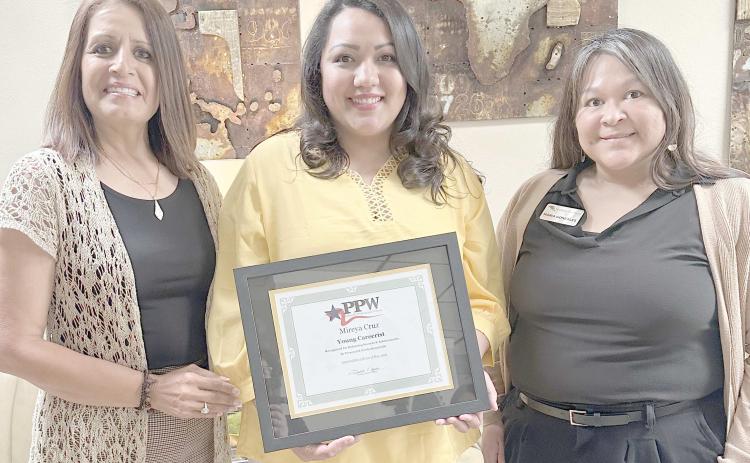 PPW YOUNG CAREERIST FOR MAY— Mireya Cruz, center, has been selected as the Young Careerist of the Month by the Panhandle Professional Women’s Club. Pictured with her are PPW members Susie Najera, left, and Maria Gonzales.