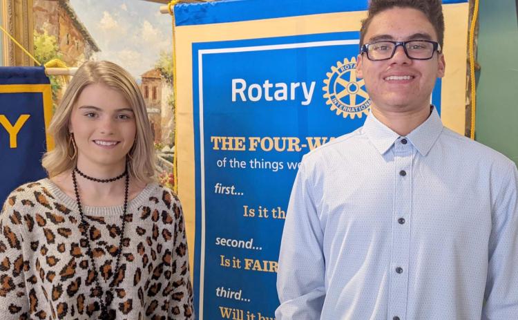STUDENTS OF THE MONTH—Perryton High School seniors Kilee Cowan, left, and Jonathan Alaniz were named the January Students of the Month by the Perryton Rotary Club. They, and their parents, were special guests of the club at its Jan. 6 meeting.