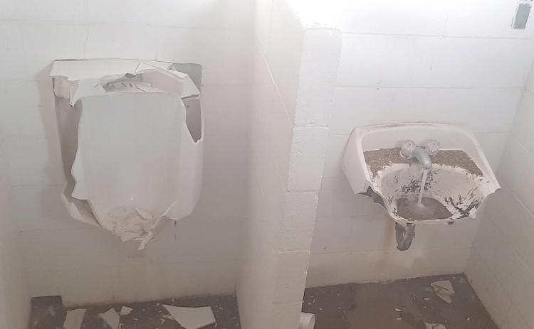 PARK VANDALISM—Vandals did heavy damage to the restrooms at Whigham Park and Leatherman Park in July. Perryton-Ochiltree Crime Stoppers is offering a $1,000 reward for information that leads to an arrest or indictment of those responsible. See story for more information.