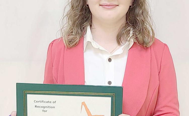 HELPING HAND AWARD— Ochiltree County 4-H held its annual awards ceremony Oct.10 at the Expo Center. Recognized for her willingness to help other 4-H members, the winner of the Helping Hand award was Karson Pribble.