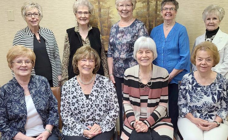 JENNIE JUNES INSTALL NEW OFFICERS—Members of the Jennie June Club inducted the organization’s new officers this month. Pictured are, from left, front row: LaDonna Barkley, third vice president, Penny Clark, second vice president, Kara Malaney, president, and Kaye Neufeld, first vice president; back row: Barbara Johnson, parliamentarian, Dorothy Ezzell, treasurer, Arlene Boxwell, secretary, Janet Blasingame, auditor, and Carolyn Thomas, correspondence secretary.