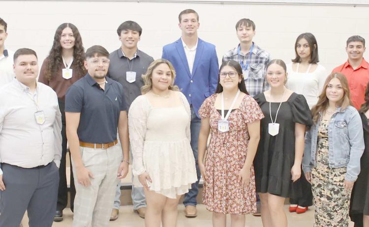 Perryton High School’s chapter of the National Honor Society inducted new senior members into the organization. Pictured are, from left, front row, Ever Andujo, Bryant Canssino, Iranary Castandea, Gisel Cantreras, Aubrey Daugherty, Galadriel Leyva, and Valerie Ramirez; and back row, Alexis Martinez, Emma Martinez, Javier Martinez, Brayden Newman, Hector Sandoval, Fernanda Silva, and Caden Rodriguez.