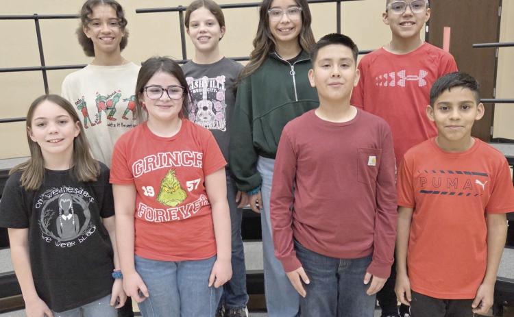 Perryton Junior High School students were named to the Region One Sixth Grade Honor Choir recently, made up of the top 10 percent of each sixth grade choir in the region. On Feb. 6, they will travel to Amarillo to participate in a clinic and concert. Pictured are, from left, front row: Sophie Frost, Katherine Zamora, David Lira, and Iker Escobar; back row: Imari Gentry, Charlee Haberthur, Kemily Rosales, and Jorge Rosales.