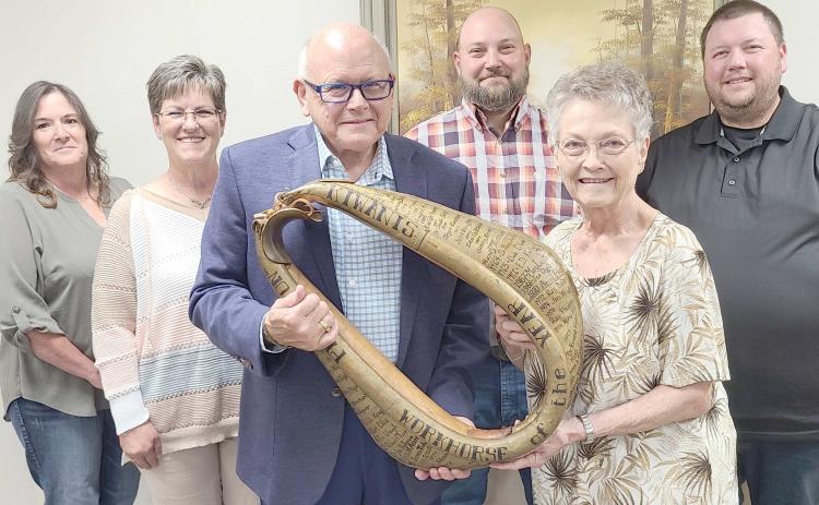 PAST WORKHORSES RECOGNIZED— Several past Workhorses of the Year were on hand during the annual Installation Banquet for the Perryton Kiwanis Club on Tuesday, Sept. 24. Pictured are, from left, Nikki Green (2021), April Snyder (2017), Kerry Symons (2007 and 2024), Chase Allison (2020), Kay Allison (2018), and Kevin Cummings (2022).