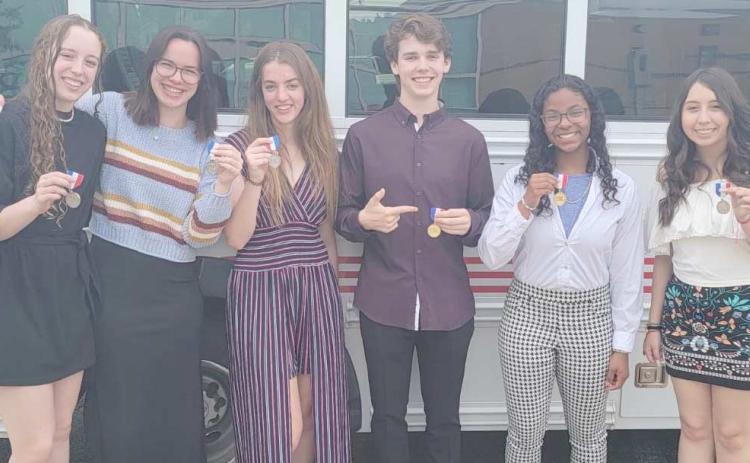 PHS CHOIR STUDENTS BRING HOME MEDALS— Perryton High School choir students traveled to Pflugerville on May 29 for the Texas State Solo and Ensemble Contest. Pictured are, from left, Maddie Schickedanz (silver medal, excellent rating), Caitlynn Thomas (silver medal, excellent rating), Katrina Kitchens (silver medal, excellent rating), Miles Skipper (gold medal, superior rating), Tiana Hill (gold medal, superior rating), and Kenya Valenzuela (silver medal, excellent rating).