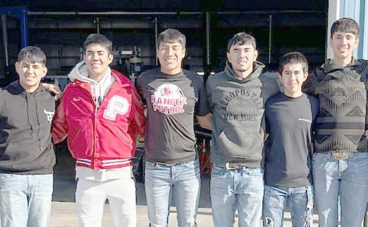 WELDING STUDENTS COMPETE AT ANTON— Welding students at Perryton High School took part in a competitive build-off at Anton on Oct. 12. The students were divided into a Blue Team and a Maroon Team. The Blue Team placed second and qualified for State competition in May in Huntsville. The Maroon Team came in third. Pictured are, from left, the Blue Team: Anthony Magallanes, Jesus Jimenez, Mason Carranza, and Joel Alvarez, and the Maroon Team: Kevin Miramontes, Omar Granados, Leonel Gutierrez, and Liam Drum.
