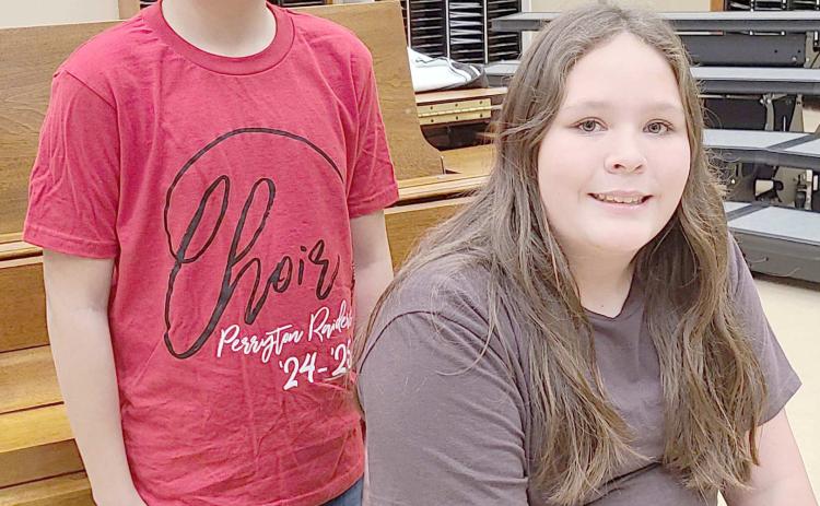 Two students from Perryton Junior High School’s choirs were named to the All-Region Choir in late October after competing against 400 other students in the area. Pictured are, from left, eighth grader Ricardo Ceniceros, who made 14th chair, and seventh grader Brooklyn Morgan, who made 23rd chair. They performed at the All-Region Choir concert at the end of October at Amarillo High School.