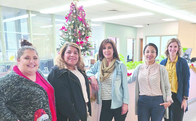 GIVING TREE SET UP FOR DONATIONS AT CITY HALL The City of Perryton has set up their Giving Tree in City Hall to assist local senior citizens who have difficulty paying their winter heating bills. Anyone can make anonymous donations to help pay utility bills for area seniors. Pictured with the tree are, from left, city employees Tanisha Anderson, Patty Martinez, Laura Rivera, Sandra Sosa, and Ellie Blasingame.