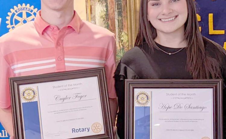 MARCH STUDENTS OF THE MONTH—PHS seniors Cuyler Feger, left, and Hope De Santiago were named the Perryton Rotary Club’s Students of the Month for March. They and they were guests of the club March 10.